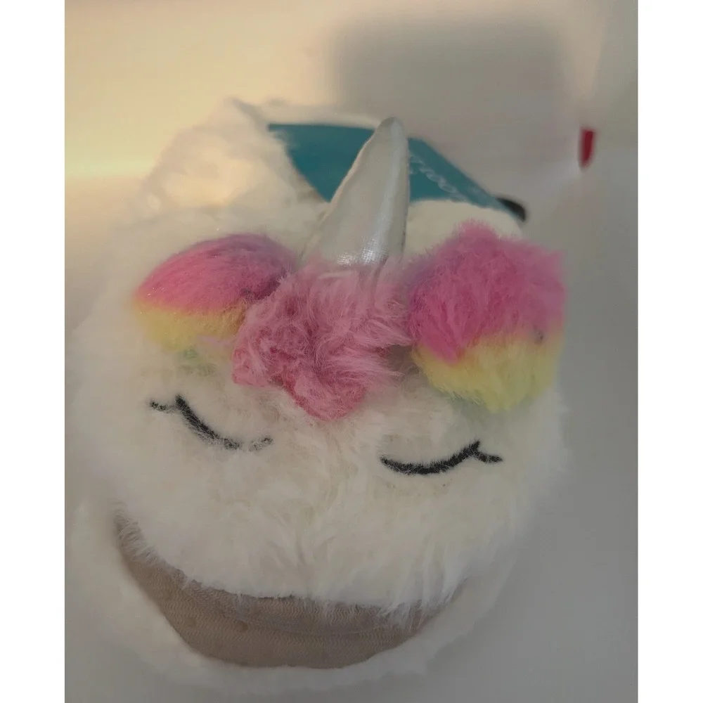 West Loop Kids Unicorn Fuzzy Slipper Socks White Pink‎ Yellow Size 10-12 New